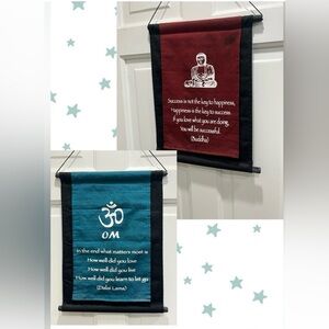 Inspirational Wall Hanging with Buddha and Om Symbols - Red and Blue